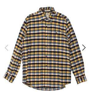 LL Bean Blue and Yellow Plaid Cotton Flannel Slightly Fitted Shirt-M